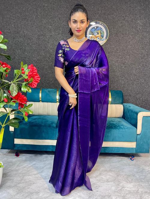 women solid plain saree with blouse - 22031049 - Very Small Image - 1