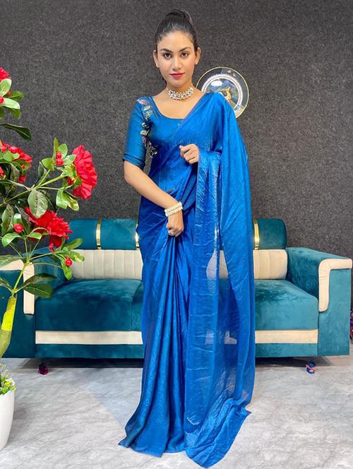 women solid plain saree with blouse - 22031050 - Very Small Image - 1
