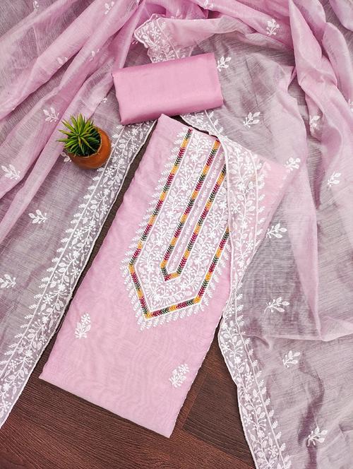 women solid with work embroidered unstitched suit set - 22031657 - Very Small Image - 1