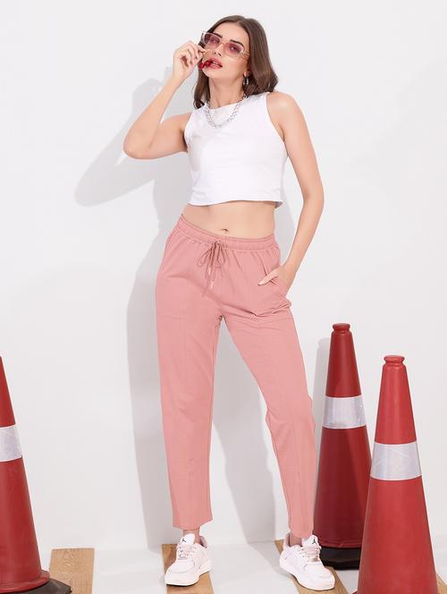 women peach solid mid rise track pant - 22033318 - Very Small Image - 1