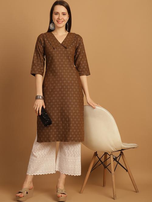 women self design three quarter sleeve straight kurta - 22033481 - Very Small Image - 1