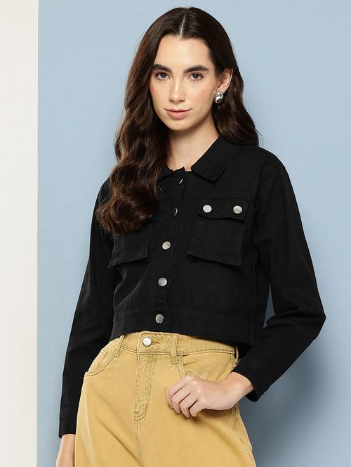 women solid long sleeve denim jacket - 22033742 - Very Small Image - 1