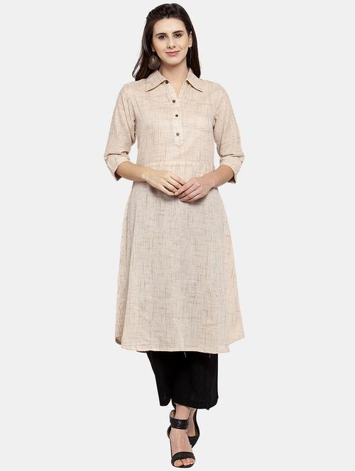 women self design roll up sleeve a-line kurta - 22035148 - Very Small Image - 1