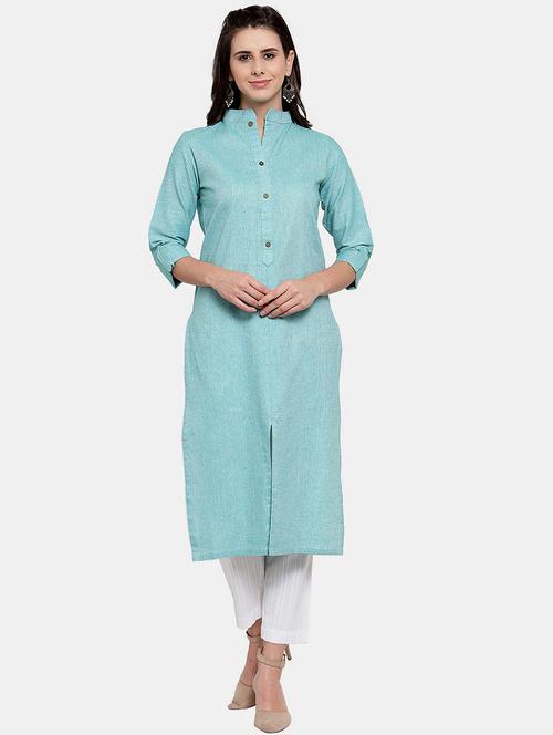 women solid roll up sleeve straight kurta - 22035154 - Very Small Image - 1