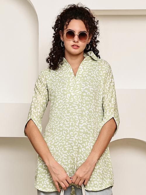 women green animal collared print regular top - 22035598 - Very Small Image - 1
