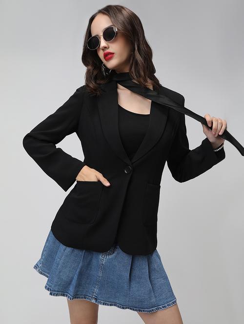women solid long sleeve single breasted blazer - 22038241 - Very Small Image - 1