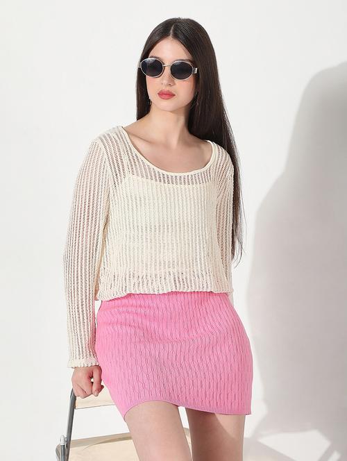 women solid long sleeve crop top with slip - 22038290 - Very Small Image - 1