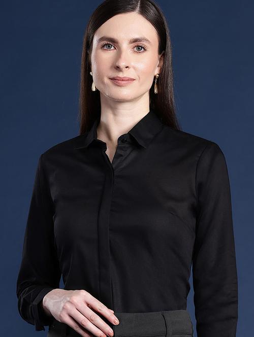 women solid collared long sleeve regular fit shirt - 22038372 - Very Small Image - 1