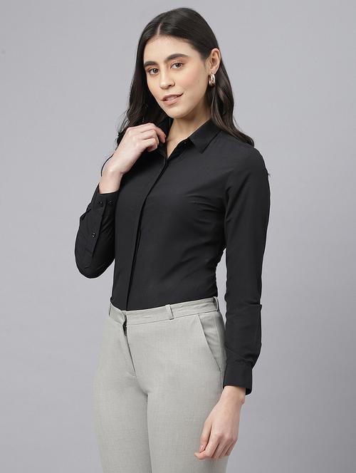 women solid collared long sleeve regular fit shirt - 22038395 - Very Small Image - 1