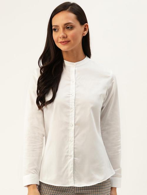 women solid mandarin collar long sleeve shirt - 22038479 - Very Small Image - 1