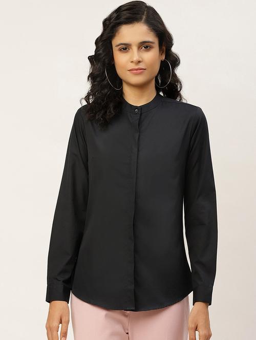 women solid mandarin collared long sleeve shirt - 22038511 - Very Small Image - 1