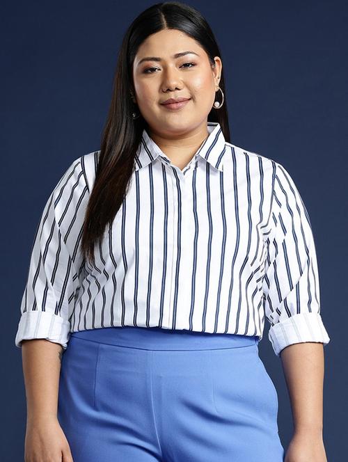 women striped collared long sleeves regular shirt - 22038605 - Very Small Image - 1