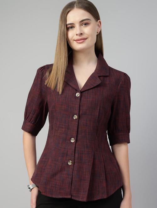 women solid lapel collar puff sleeve shirt - 22038628 - Very Small Image - 1