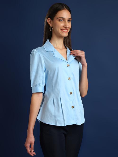 women solid lapel collar regular fit shirt - 22038640 - Very Small Image - 1
