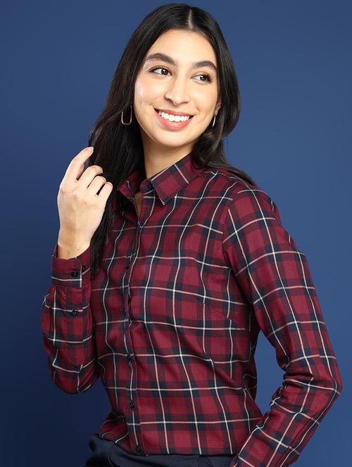 women checkered collared long sleeves shirt - 22038722 - Very Small Image - 1