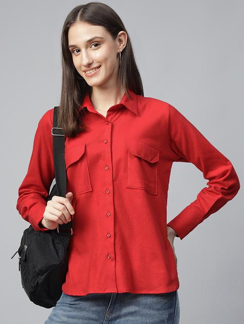 women solid collared long sleeve shirt - 22038750 - Very Small Image - 1