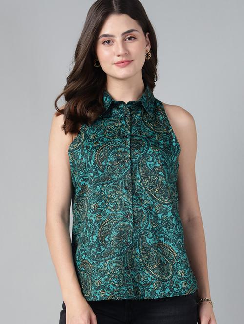 women printed collared sleeveless regular fit shirt - 22038797 - Very Small Image - 1