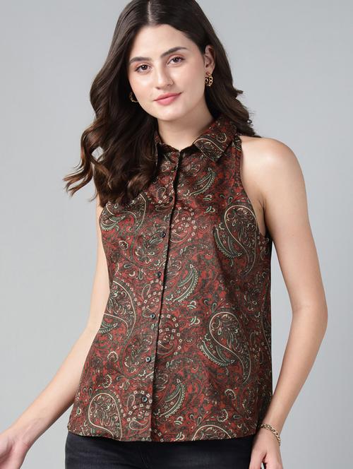 women printed collared sleeveless regular fit shirt - 22038798 - Very Small Image - 1