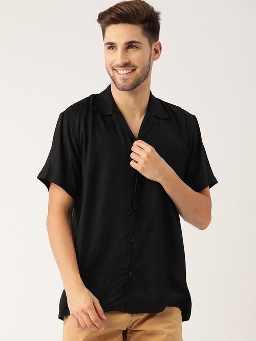 men solid cuban collared short sleeve loose fit shirt - 22038911 - Very Small Image - 1
