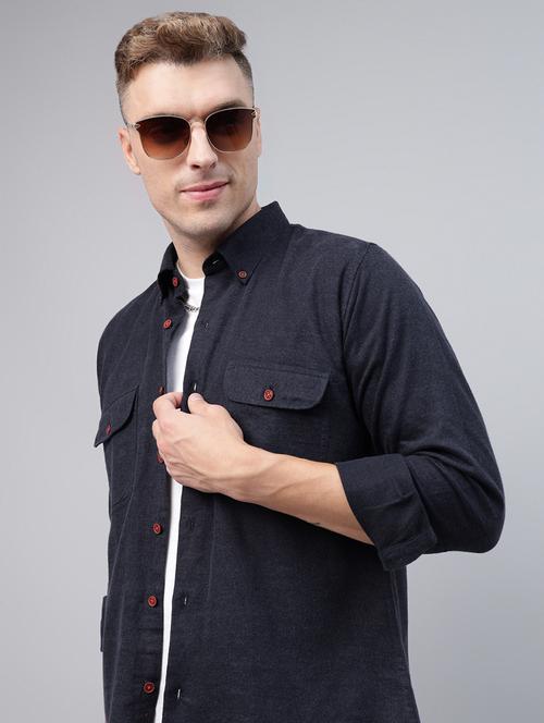 men solid collared long sleeve regular fit shirt - 22039085 - Very Small Image - 1