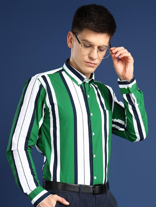 men striped collared long sleeve regular fit shirt - 22039095 - Very Small Image - 1