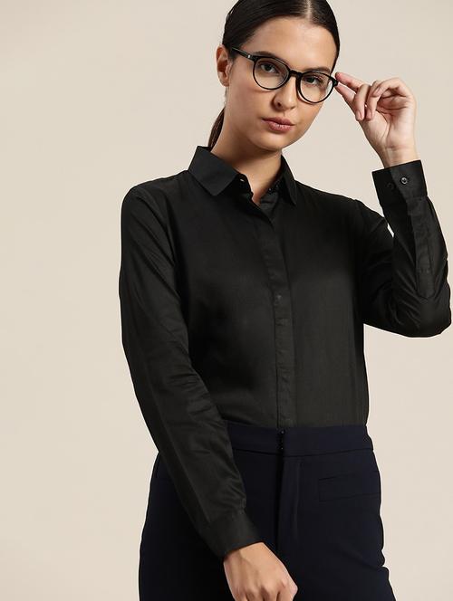 women black solid collared long sleeve shirt - 22039374 - Very Small Image - 1