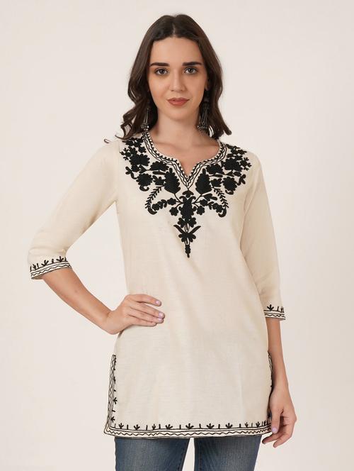 women embroidered three quarter sleeve kurti - 22040480 - Very Small Image - 1