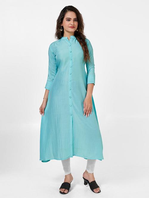 women solid three quarter sleeve a-line kurta - 22041980 - Very Small Image - 1