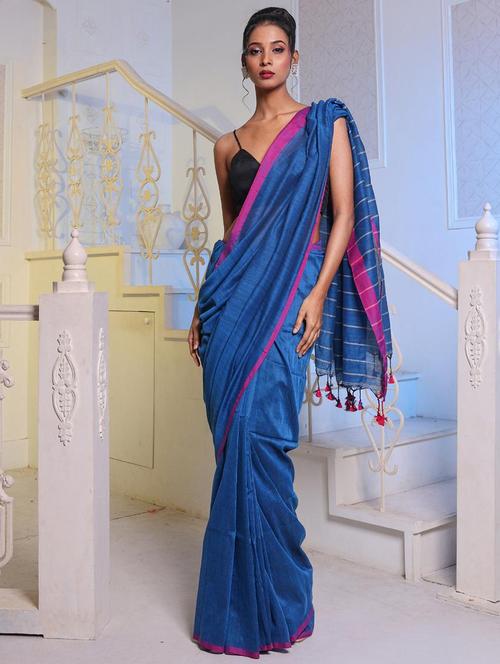 women solid handloom saree with blouse - 22043682 - Very Small Image - 1