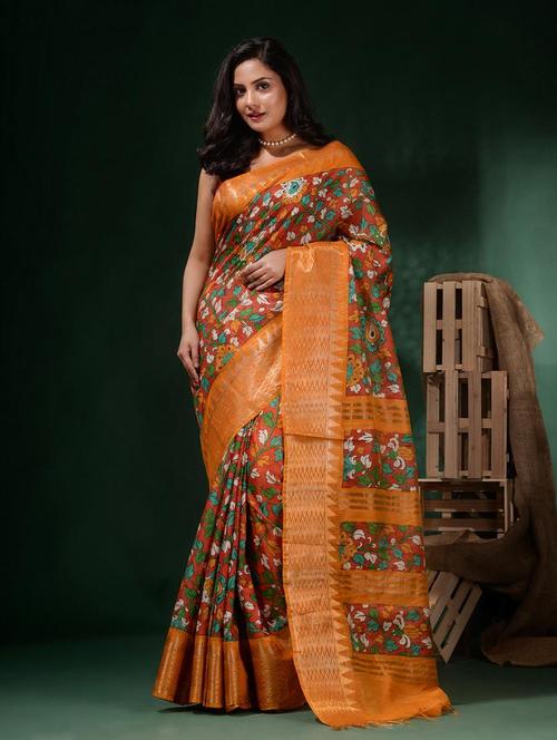 women printed bordered saree with blouse - 22045801 - Very Small Image - 1