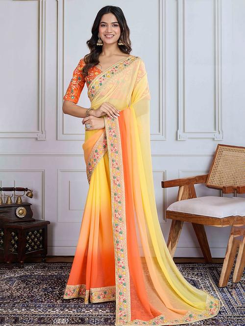 women ombre printed bordered saree with blouse - 22047945 - Very Small Image - 1
