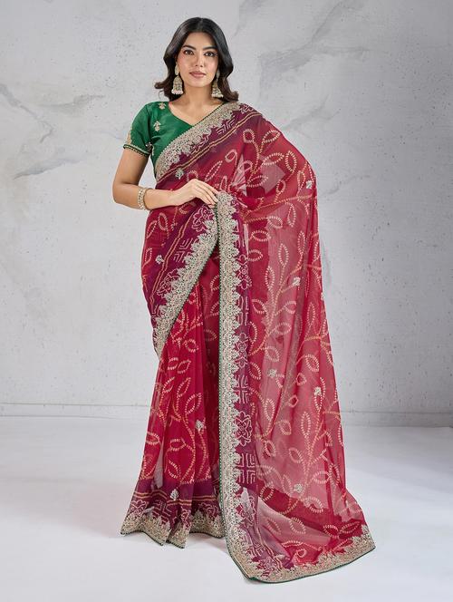 women bandhani printed bordered saree with blouse - 22047949 - Very Small Image - 1