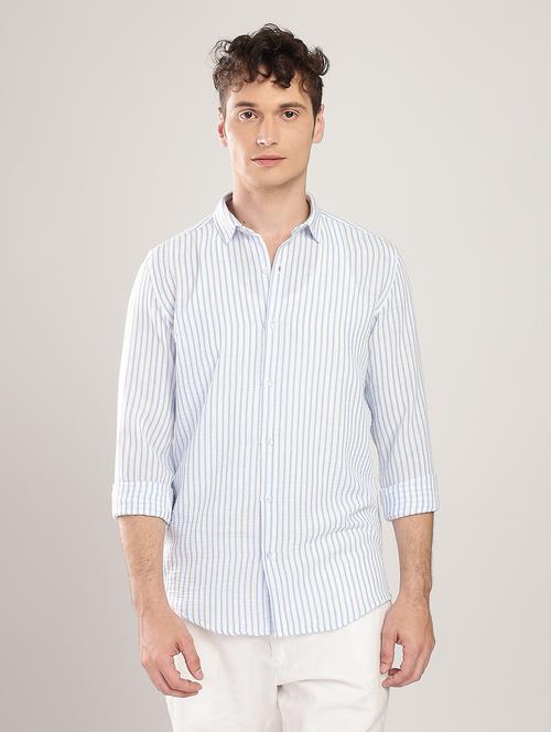 men striped collared long sleeve regular fit shirt - 22052140 - Very Small Image - 1