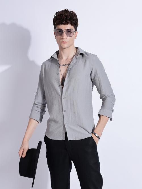 men solid collared long sleeve regular fit shirt - 22052172 - Very Small Image - 1