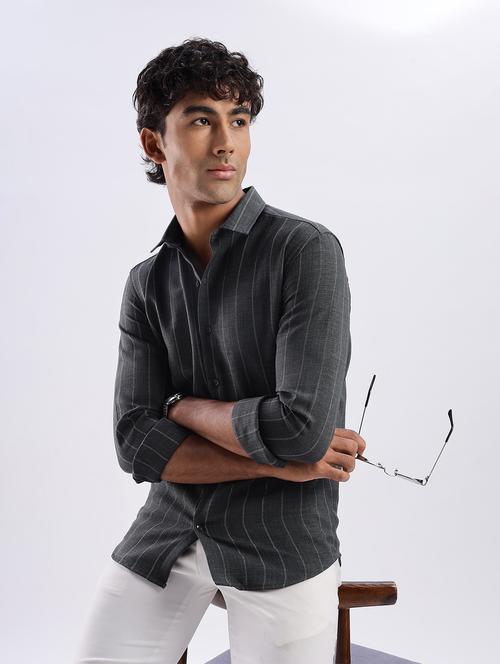 men striped collared long sleeve regular fit shirt - 22052222 - Very Small Image - 1