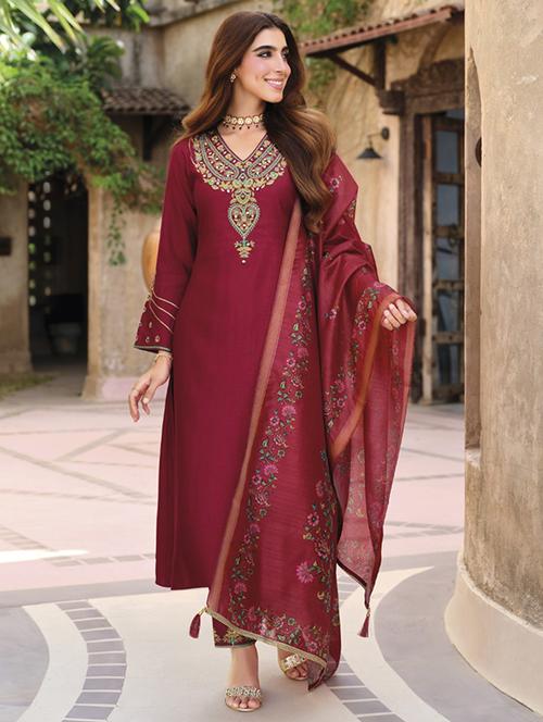 women embroidered long sleeve kurta pant with dupatta set - 22052737 - Very Small Image - 1