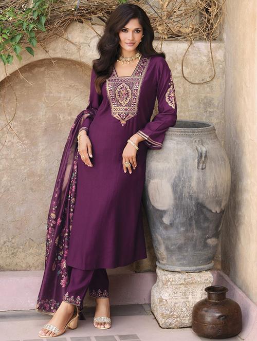women embroidered long sleeve kurta pant with dupatta set - 22052738 - Very Small Image - 1