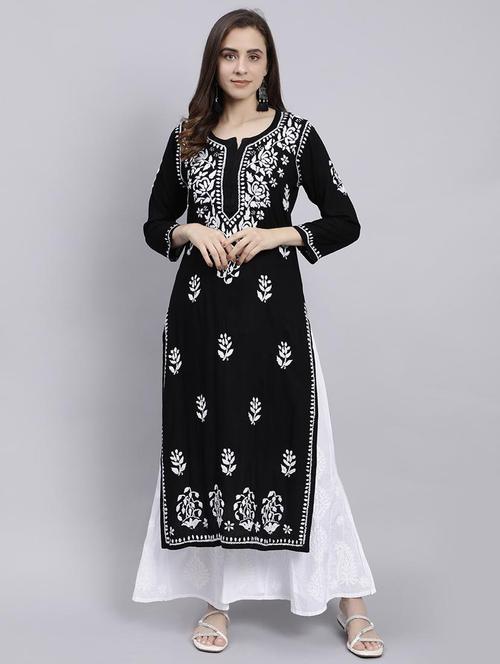 women chikankari three quarter sleeve straight kurta - 22053661 - Very Small Image - 1