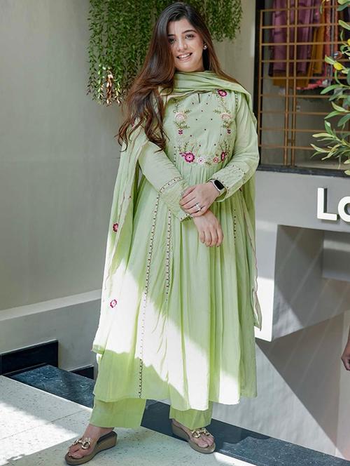 light green chanderi straight kurta - 22053875 - Very Small Image - 1