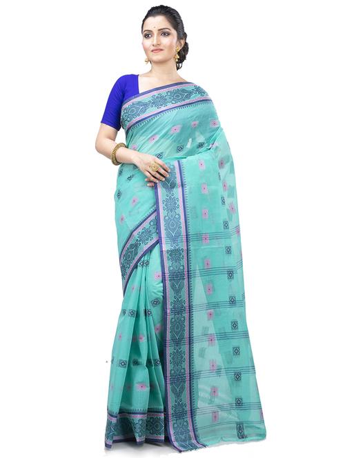 light blue cotton tant saree - 22055461 - Very Small Image - 1
