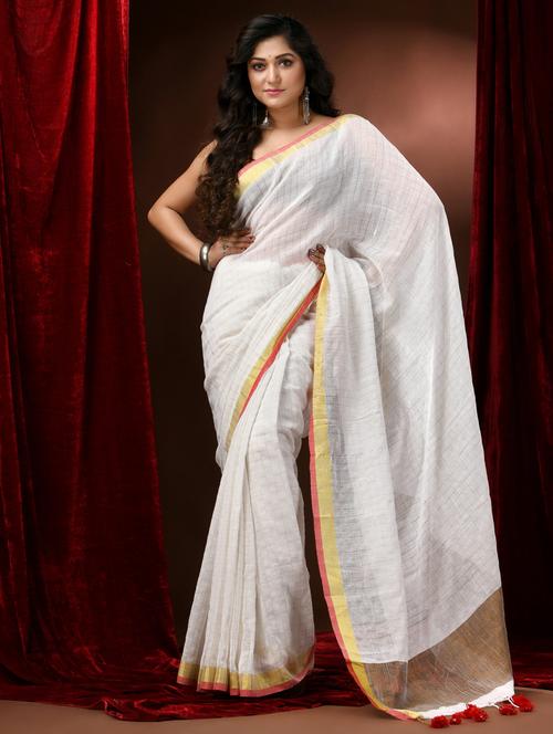 off white cotton blend handloom saree - 22055498 - Very Small Image - 1