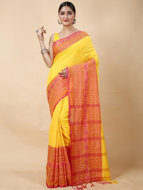 yellow cotton bordered saree - 22055506 - Very Small Image - 1