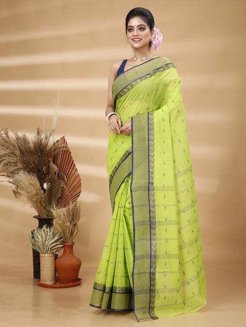 lime cotton handloom saree - 22055513 - Very Small Image - 1