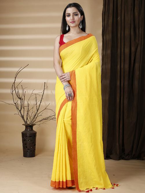 yellow cotton handloom saree - 22055532 - Very Small Image - 1