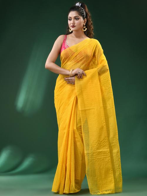 yellow cotton tant saree - 22055540 - Very Small Image - 1