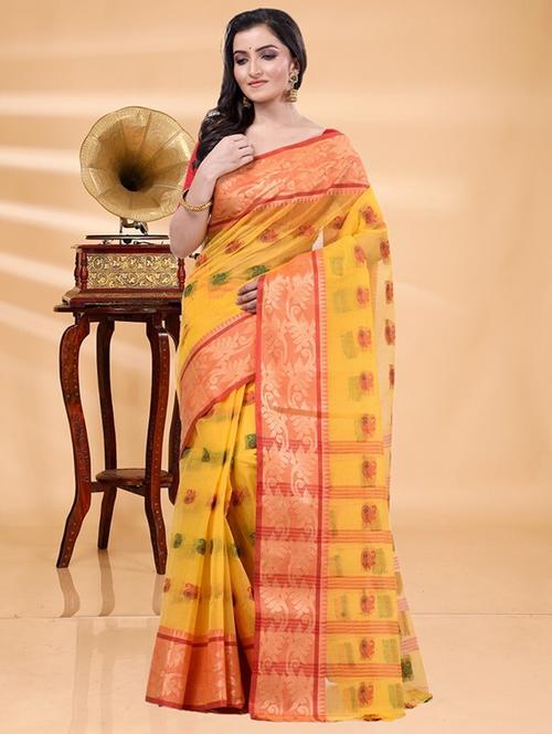 yellow cotton handloom saree - 22055576 - Very Small Image - 1