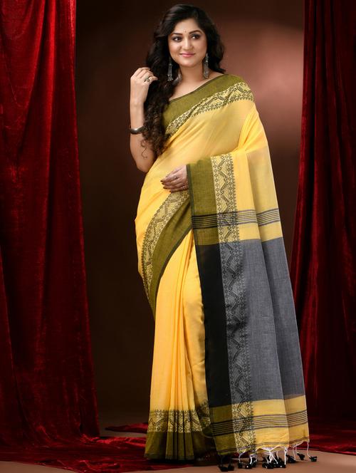 yellow cotton handloom saree - 22055660 - Very Small Image - 1