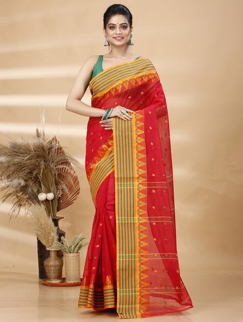 red cotton tant saree - 22055793 - Very Small Image - 1