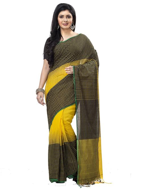 yellow cotton handloom saree - 22055828 - Very Small Image - 1