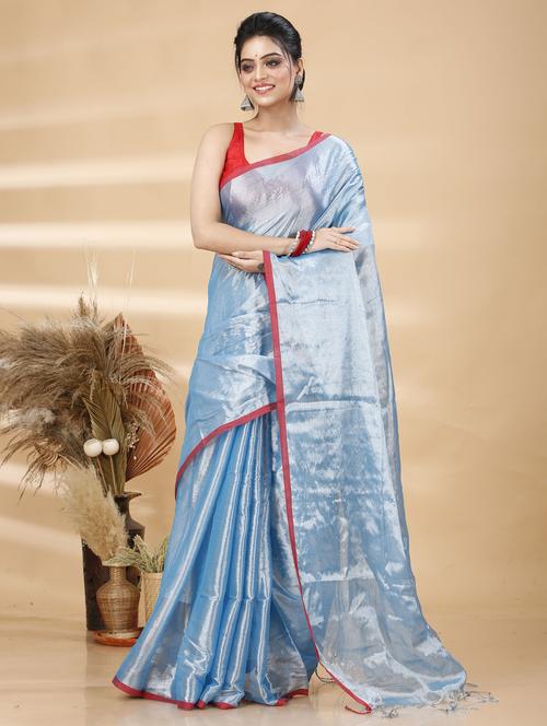 light blue silk blend bordered saree - 22055921 - Very Small Image - 1